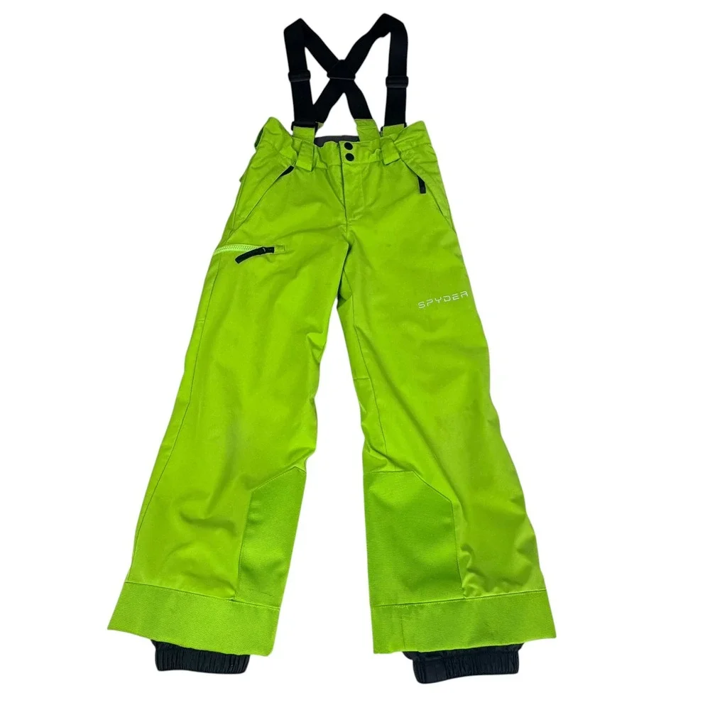 Spyder Kids Ski Snow Pants Bib Suspenders Neon Green Insulated Winter Size 8